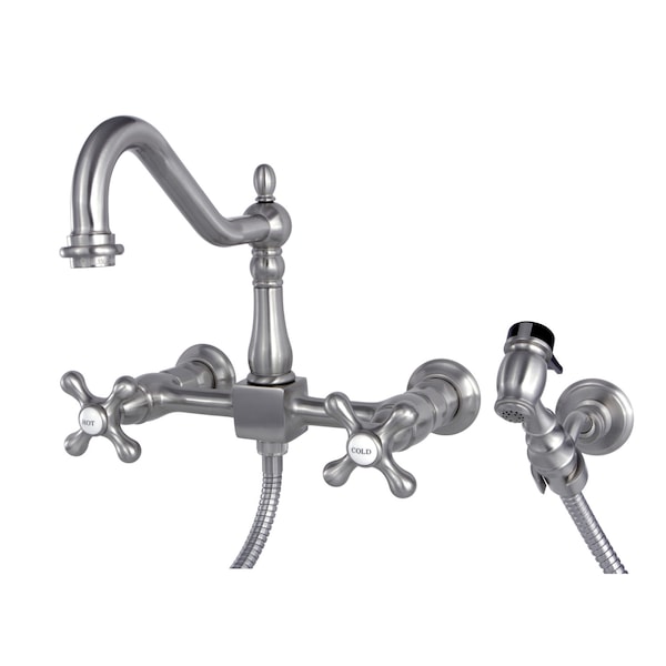 Heritage KS1248AXBS 2-Handle 8" Wall Mount Kitchen Faucet with Brass Sprayer KS1248AXBS - main